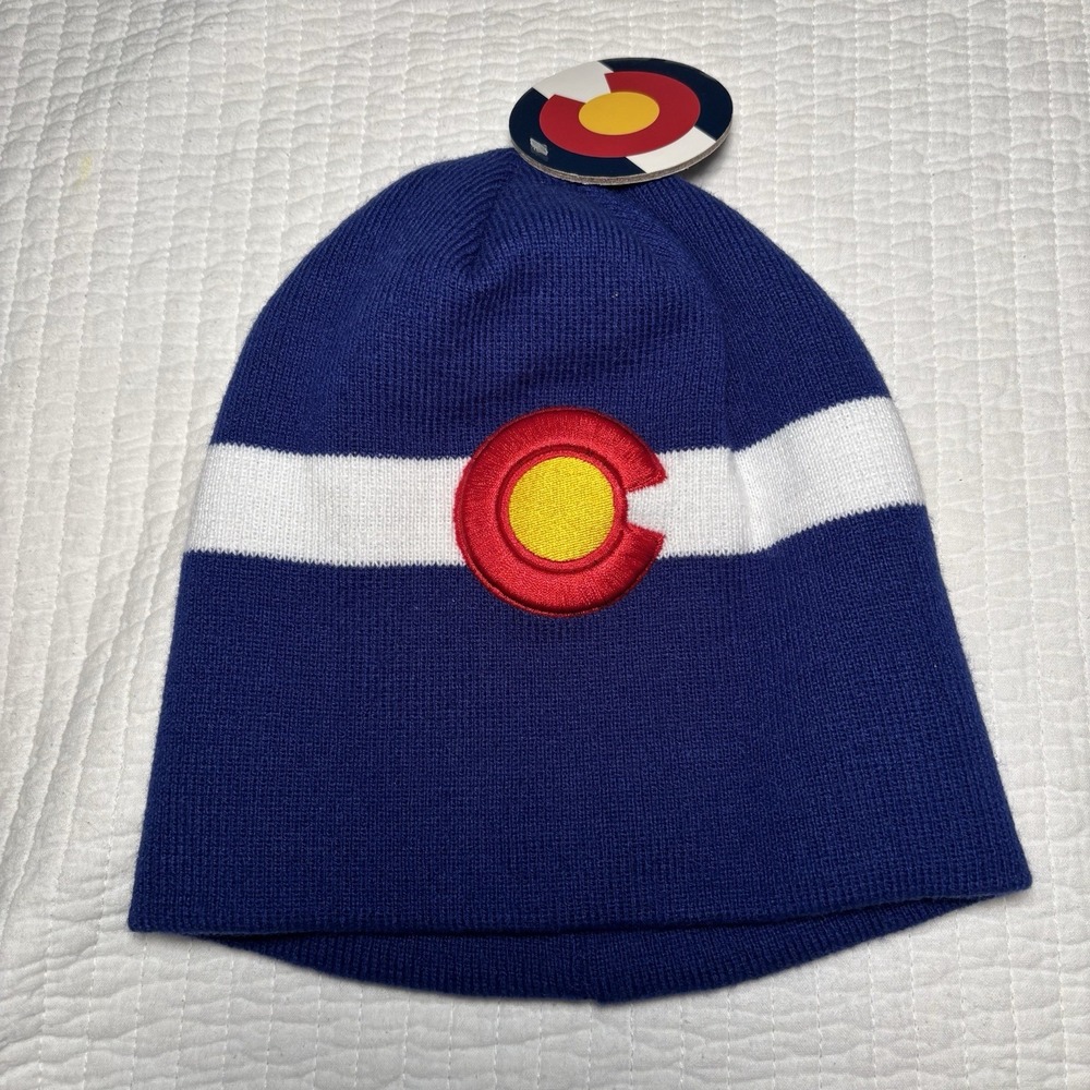 Gold Medal Colorado State Flag Beanie Unisex OSFM Blue Striped Knit Hat NWT‎
